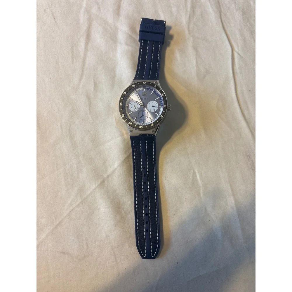 Guess Watch Mens OS Blue Excellent‎ Stainless Steel Multi-Function Sport Strap